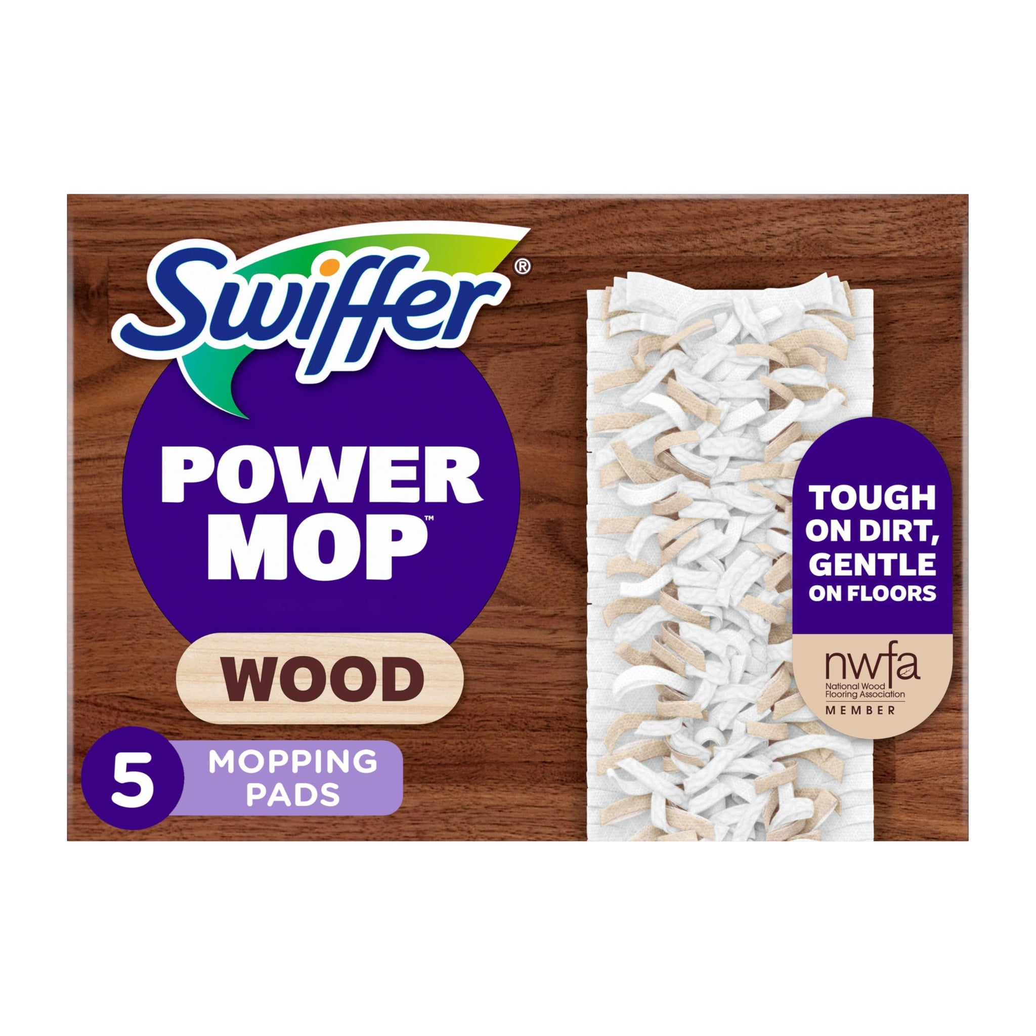 Swiffer PowerMop Wood Mopping Pad Refills for Floor Cleaning, 5 count