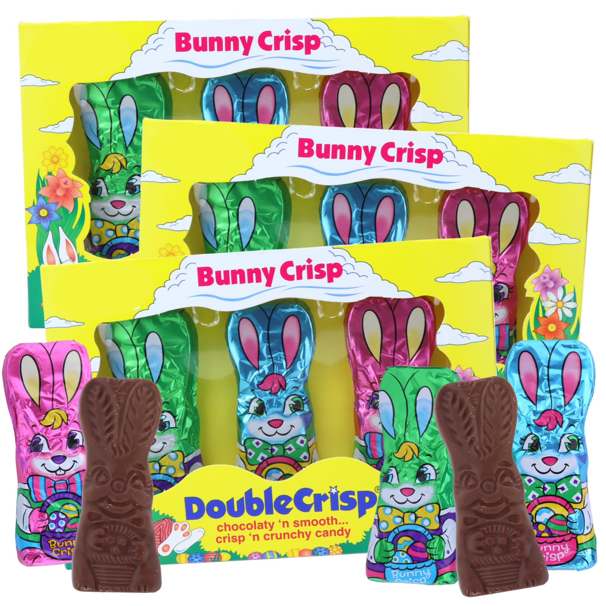 Milk Chocolate Flavored Easter Bunny Crisps, Individually Foil Wrapped, Basket Stuffer Candy, 3 Ounces (Pack of 3)