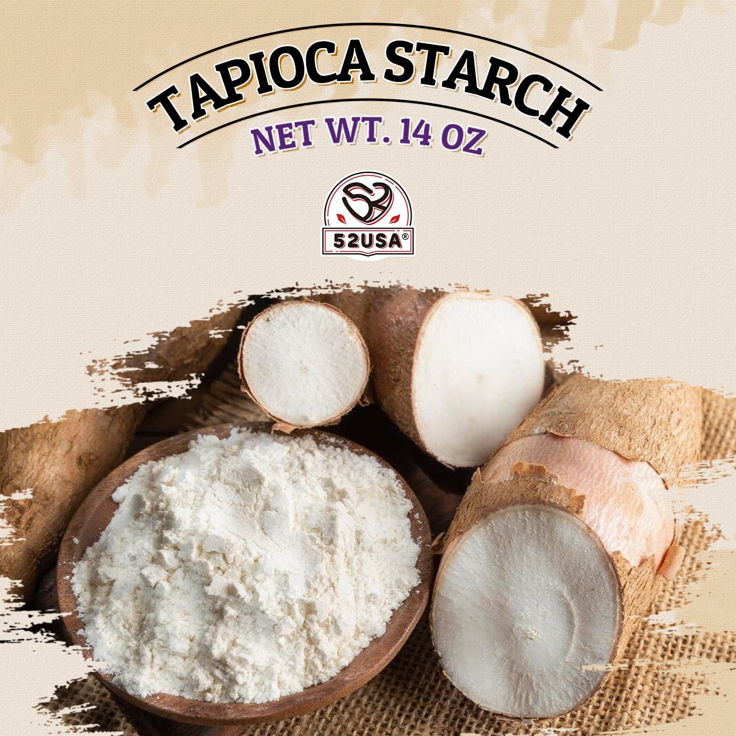 52USA Tapioca Starch, 3 Pack (42oz Total) | Tapioca Flour from Cassava Root | Gluten Free Flour Substitute | Vegan, Kosher, Non-GMO | Thickener