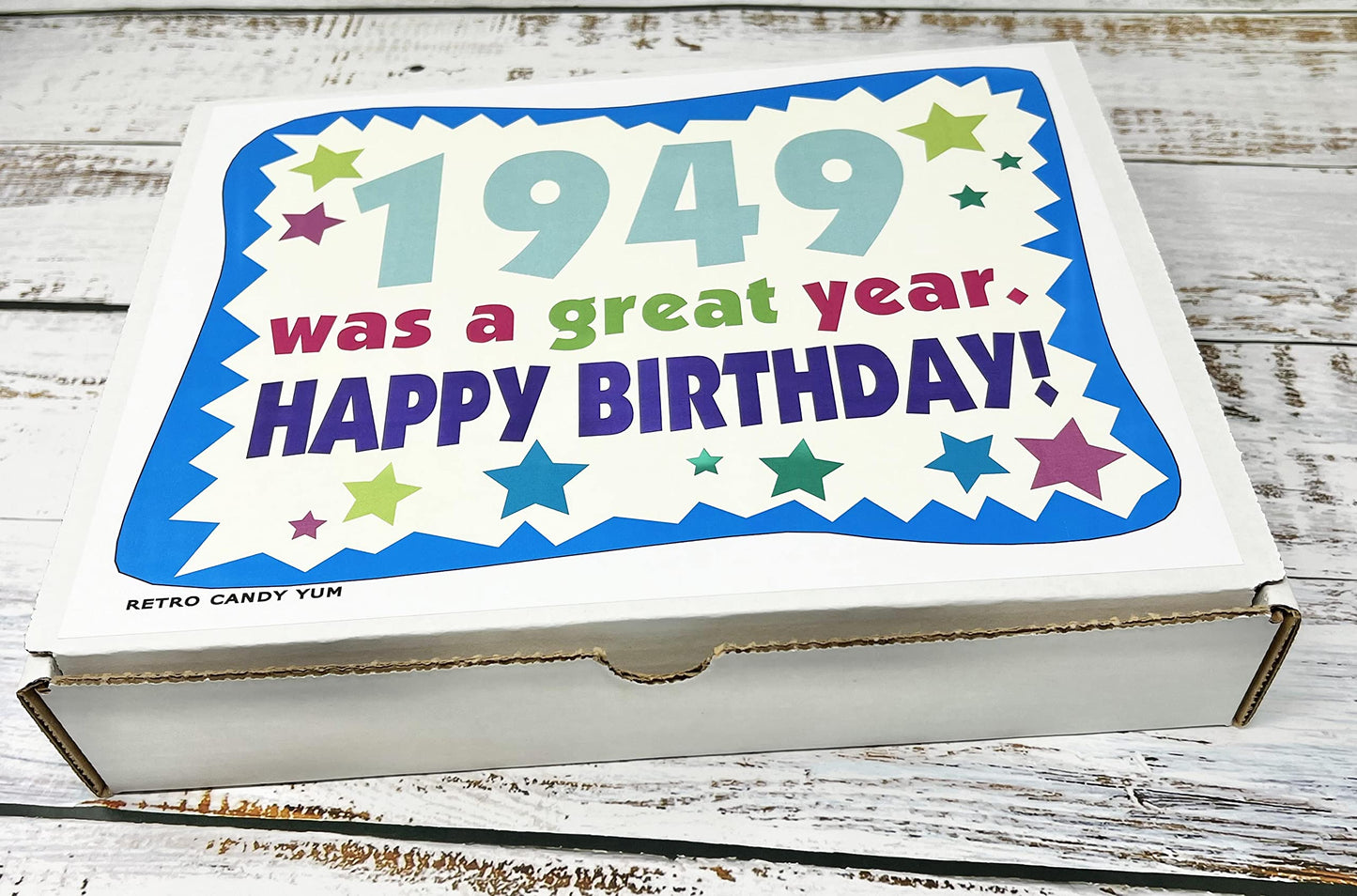 RETRO CANDY YUM ~ 1949 77th Birthday Gift Box of Nostalgic Candy Assortment from Childhood for 77 Year Old Man or Woman Born 1949