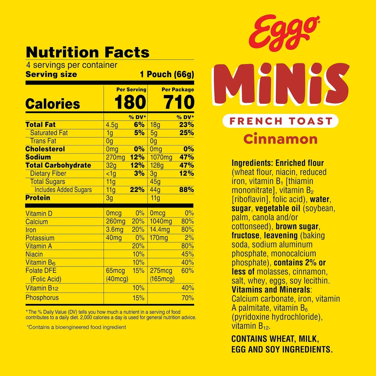 Eggo Minis Frozen French Toast, Frozen Breakfast, Kids Snacks, Cinnamon, 9.3oz Box (4 Pouches)