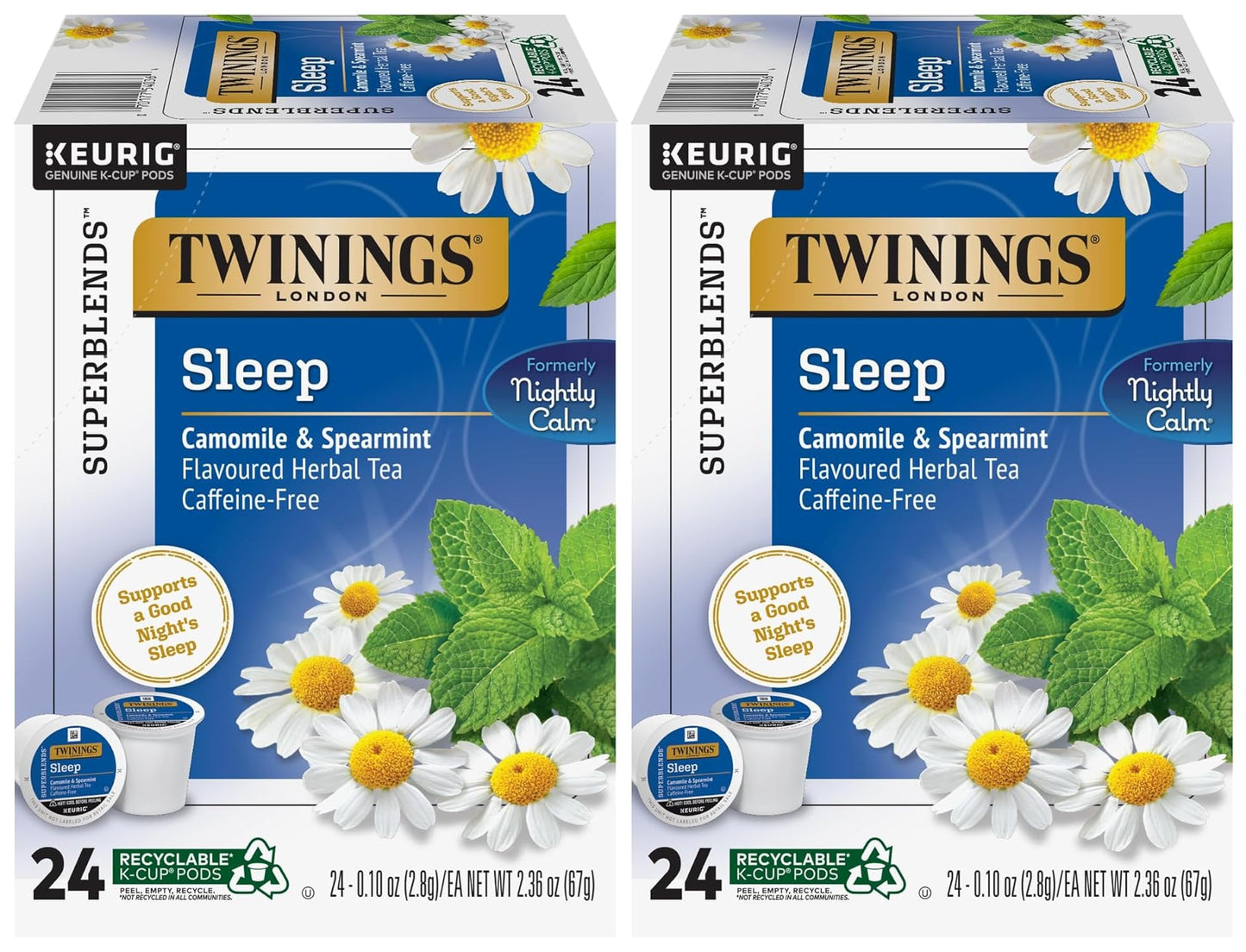 Twinings Sleep Herbal Tea K-Cup Pods for Keurig, 24 Count (Pack of 2), Formerly Nightly Calm, Camomile, Spearmint, & Lemongrass, Naturally