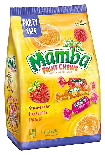 Mamba Candy Fruit Chews - Individually Wrapped Flavored Chews for Halloween, Parties, and Snacks - Assorted Flavors Variety Pack with Strawberry