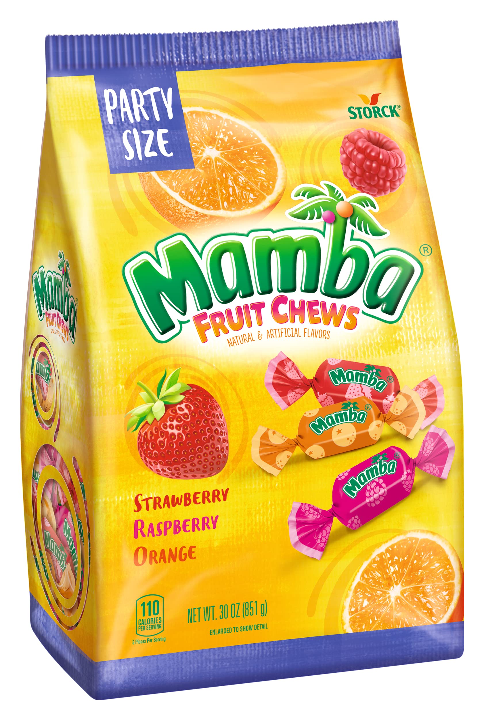 Mamba Candy Fruit Chews - Individually Wrapped Flavored Chews for Halloween, Parties, and Snacks - Assorted Flavors Variety Pack with Strawberry