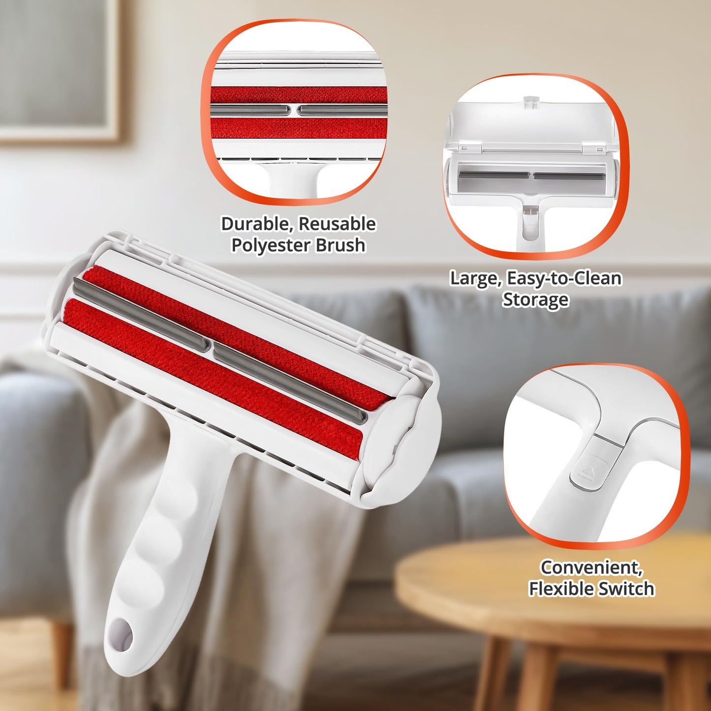 Pet Hair Removal Tool Kit,Cat and Dog Hair Remover for Couch Furniture Carpet Fur Lint with Reusable lint Roller Car Brush and Small Carpet Rake