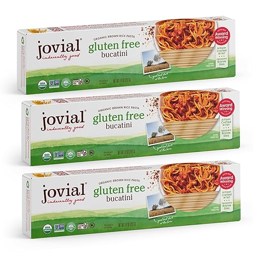 Jovial Organic Brown Rice Bucatini Pasta - Gluten Free Whole Grain Bucatini, Dairy Free, Made with 2 Ingredients, Non GMO, Artisan Crafted in Italy