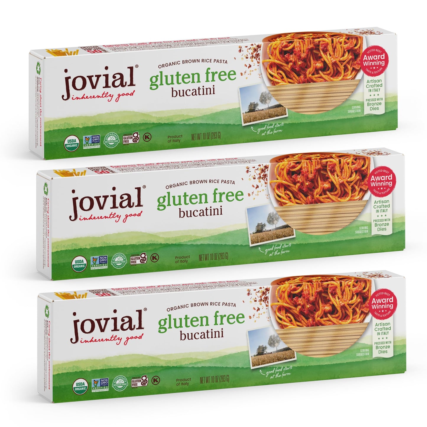 Jovial Organic Brown Rice Bucatini Pasta - Gluten Free Whole Grain Bucatini, Dairy Free, Made with 2 Ingredients, Non GMO, Artisan Crafted in Italy
