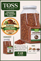 TOSS Crushed Red Pepper Flakes, Red Chili Bulk Spice 4 LB Container, Hot Pepper Flakes For Pizza Seasoning, Great for Chowder, Seafood, Pasta
