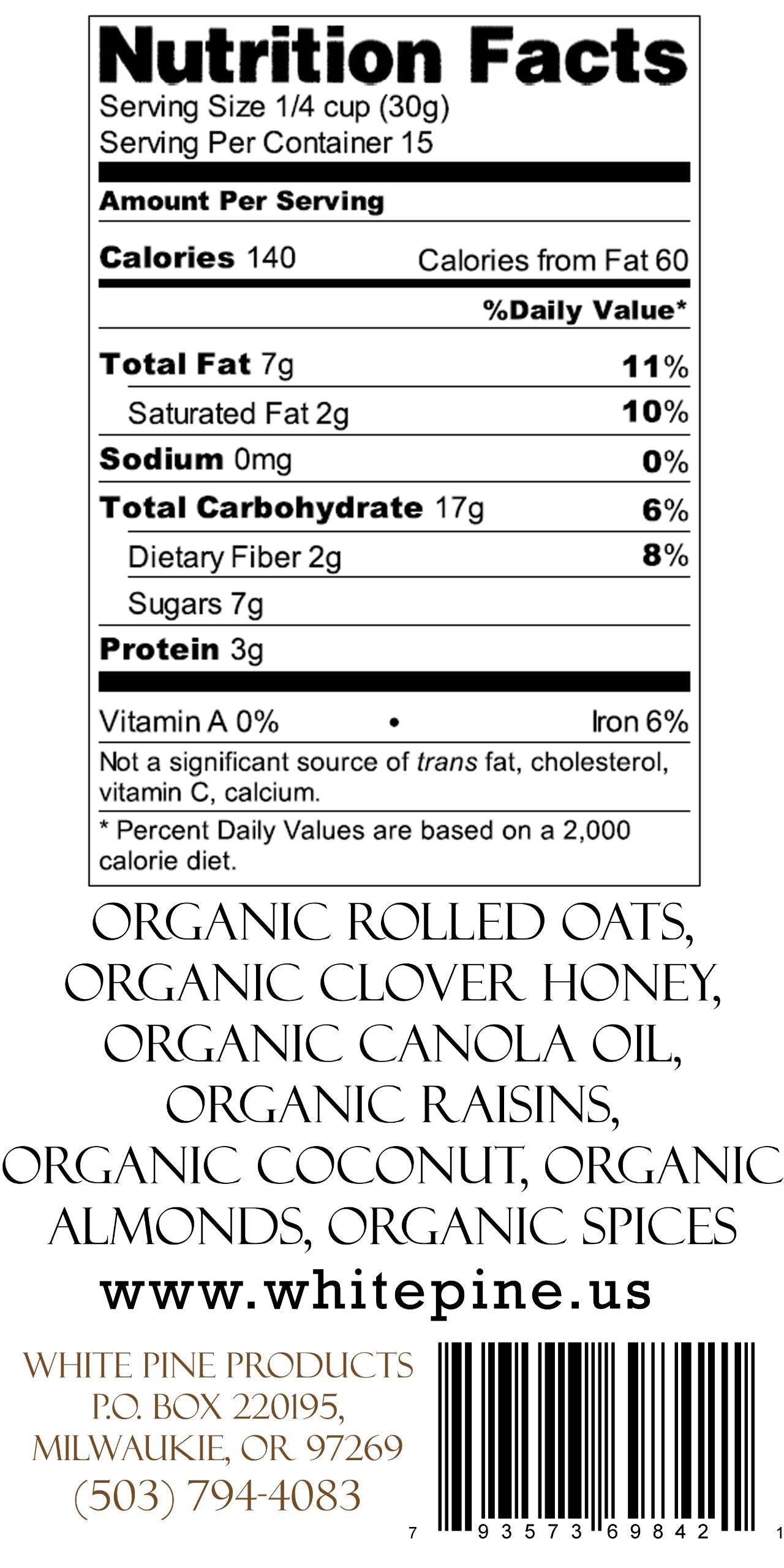 White Pine Organic Honey Almond Granola (15 oz)