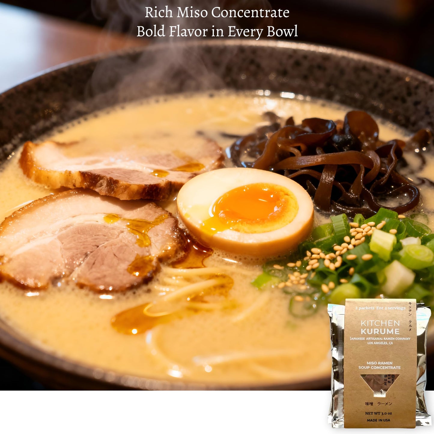 Kitchen Kurume® Tonkotsu Ramen Broth Concentrate (Pack of 6) & Miso Ramen Soup Base Concentrate (Pack of 4) Assorted, Made in USA, Japanese Ramen