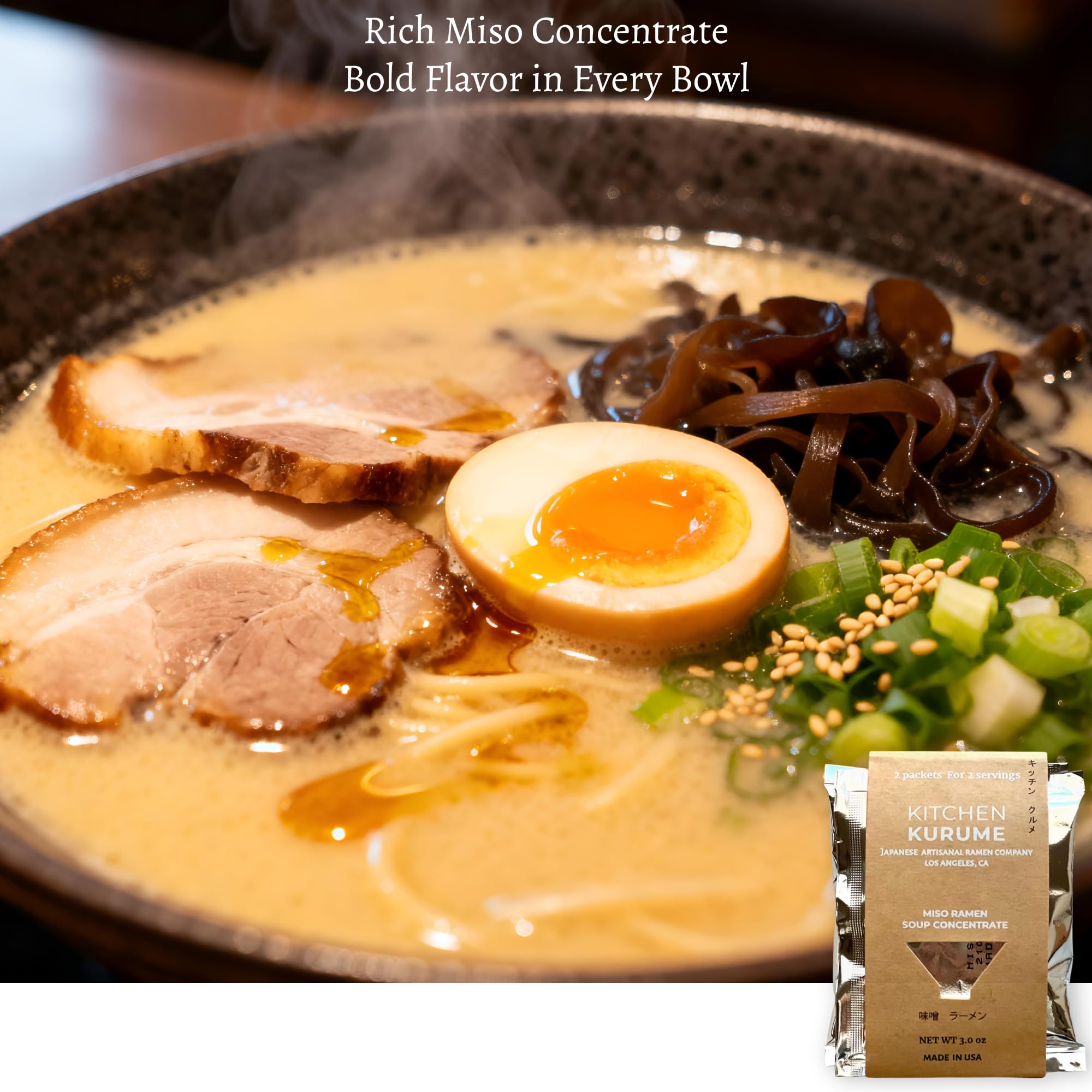 Kitchen Kurume® Tonkotsu Ramen Broth Concentrate (Pack of 6) & Miso Ramen Soup Base Concentrate (Pack of 4) Assorted, Made in USA, Japanese Ramen