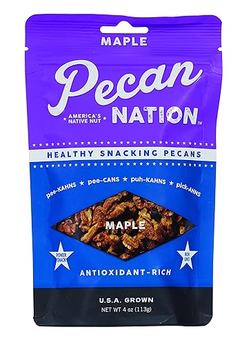 Pecan Nation Maple Flavored Roasted Sweet Pecan Pieces 4 oz., Natural, No preservatives, Antioxidant-Rich, Non-GMO, Healthy Nut Snack for Adults