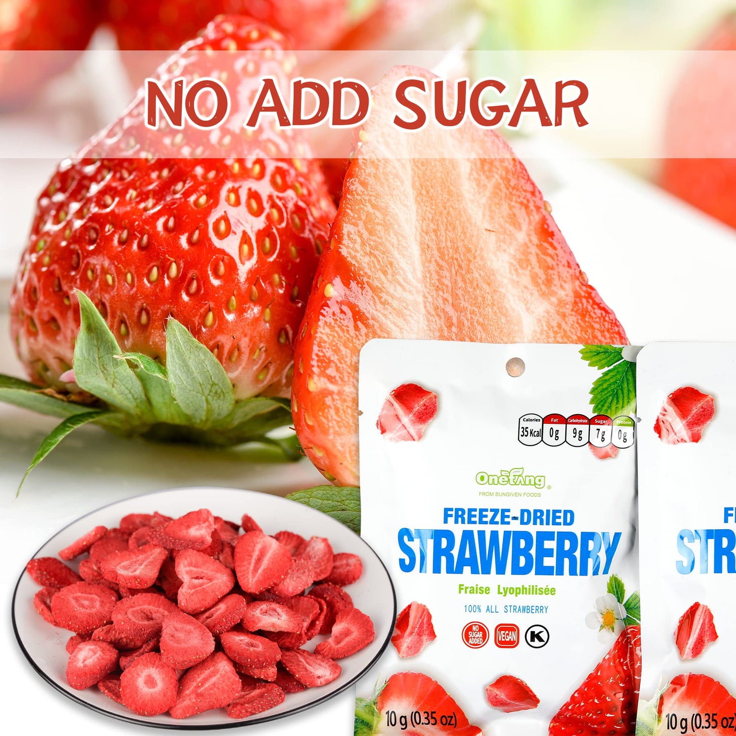 ONETANG Freeze-Dried Fruit Strawberry, 10 Pack Single-Serve Pack, Non GMO, Kosher, No Add Sugar, Gluten free, Vegan, Holiday Day Gifts, Healthy Snack