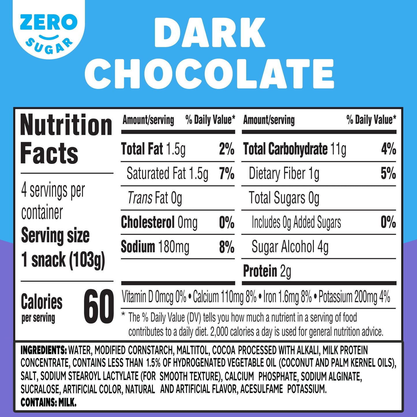 Jell-O Dark Chocolate Zero Sugar Ready-to-Eat Pudding Snack Cups, 4 ct Cups