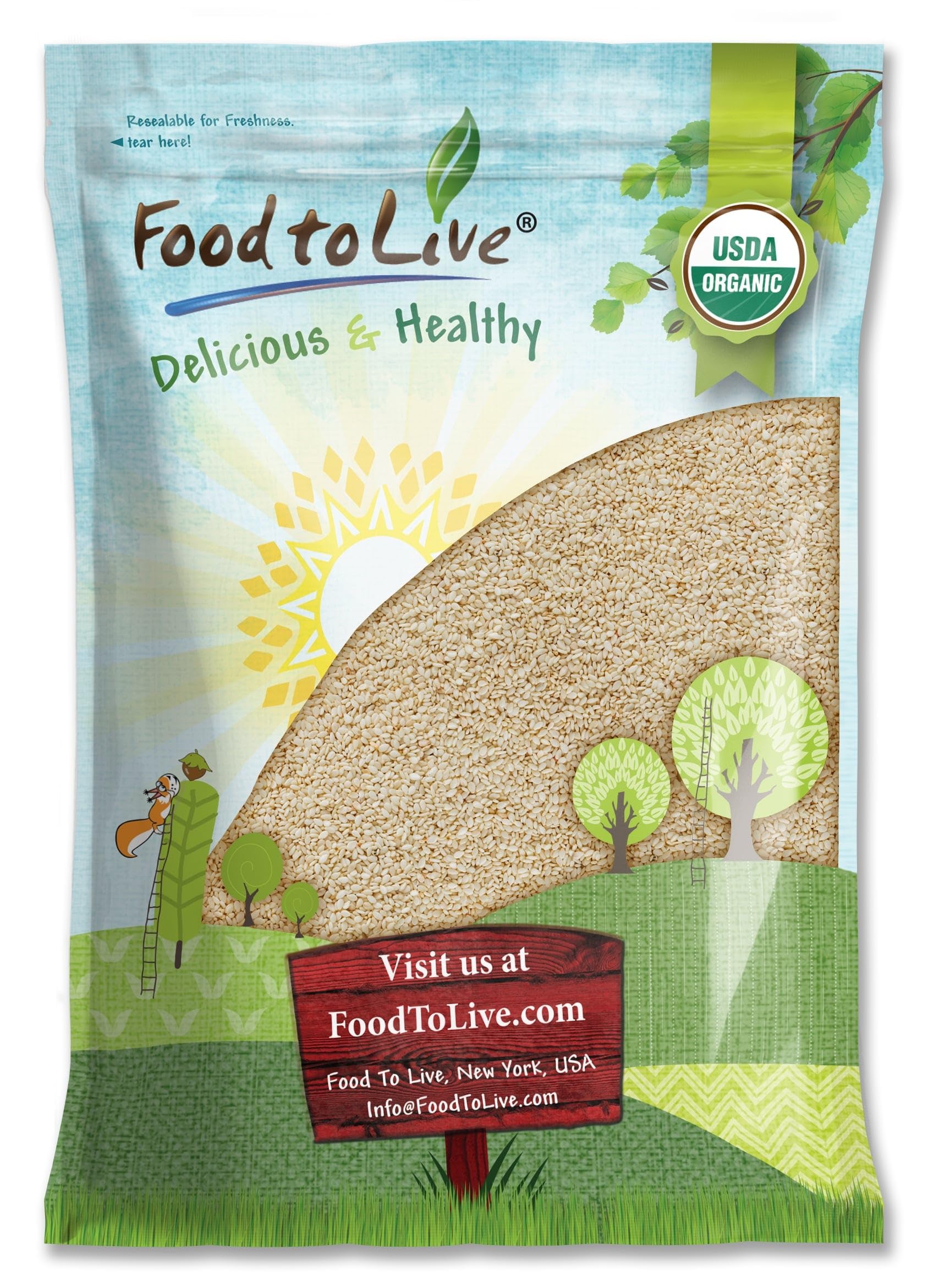Food to Live Organic Hulled Sesame Seeds, 12 Pounds - Whole Raw White Sesame Seeds, Non-GMO, Kosher, Vegan, Unroasted, Bulk. High in Iron,
