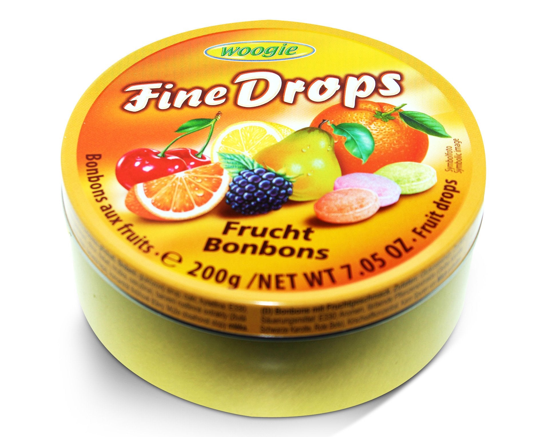 Woogie, German Fine Drops Sanded Mix fruits Candy Tin 200gr (Fruchtemixgeschmack) (5 pcs)
