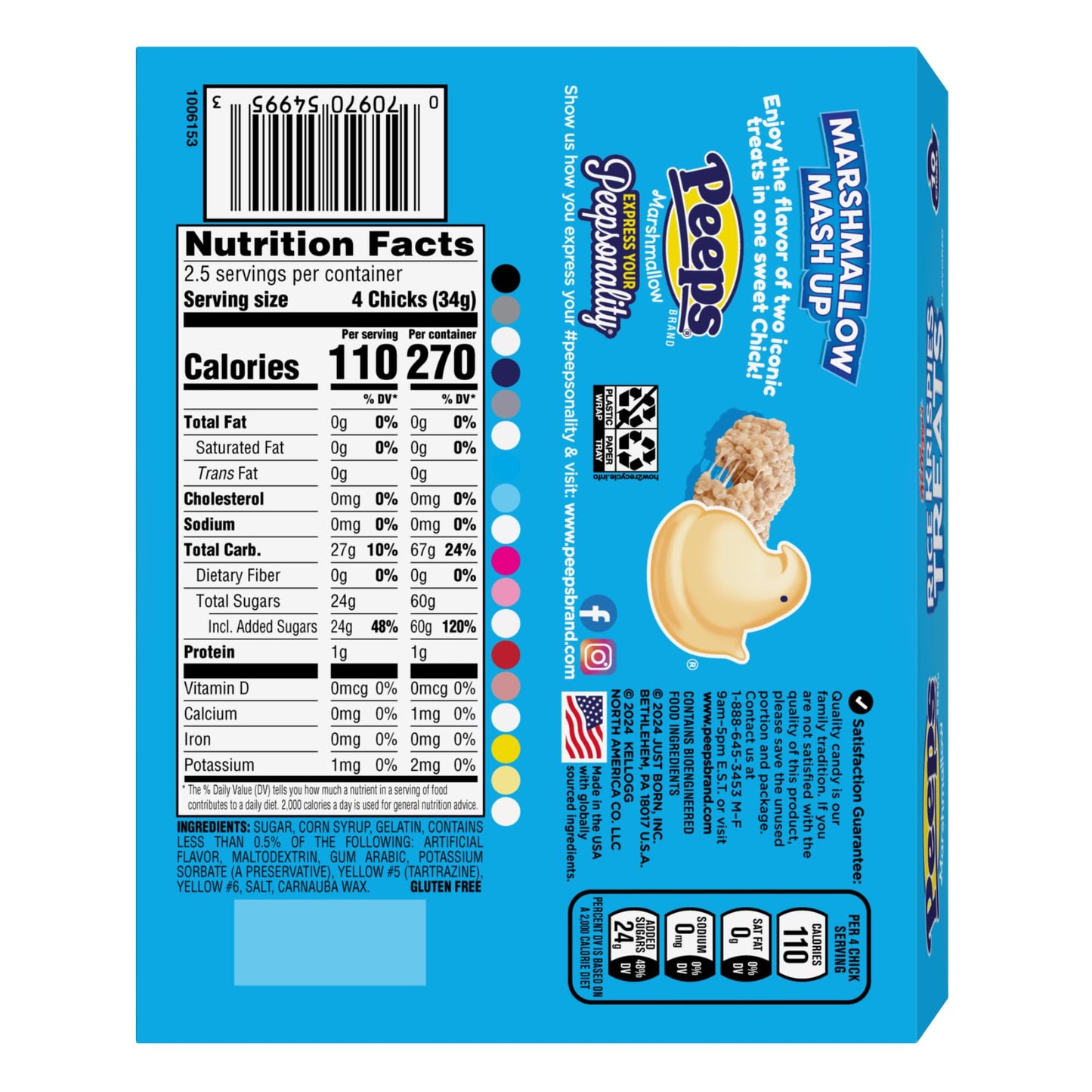 Rice Krispie Treats Peeps, Cereal Flavored Marshmallow Chicks, Easter Basket Stuffer Candy, 3 Ounces (Pack of 3)