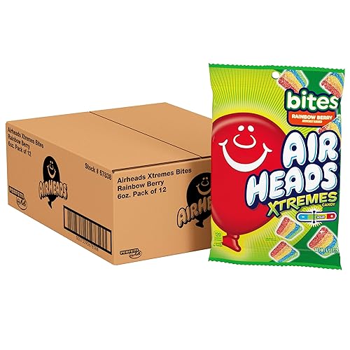 Airheads Xtremes Sweet and Sour Candy Bites, Chewy Candy Bag, Rainbow Berry Artificially Flavored, 6 Ounces (12-Pack)