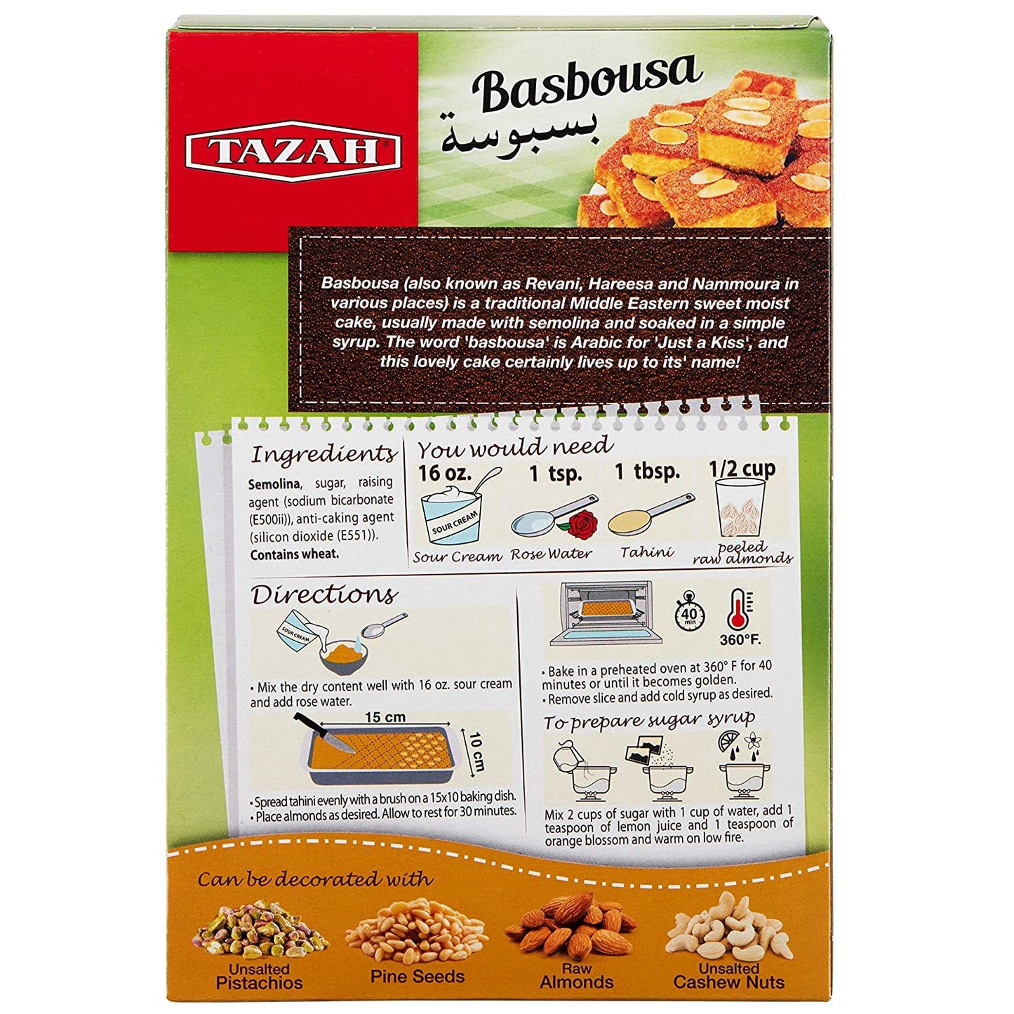 Tazah Lebanese Basbousa Mix 21.2oz Traditional Nammora Recipe 600g