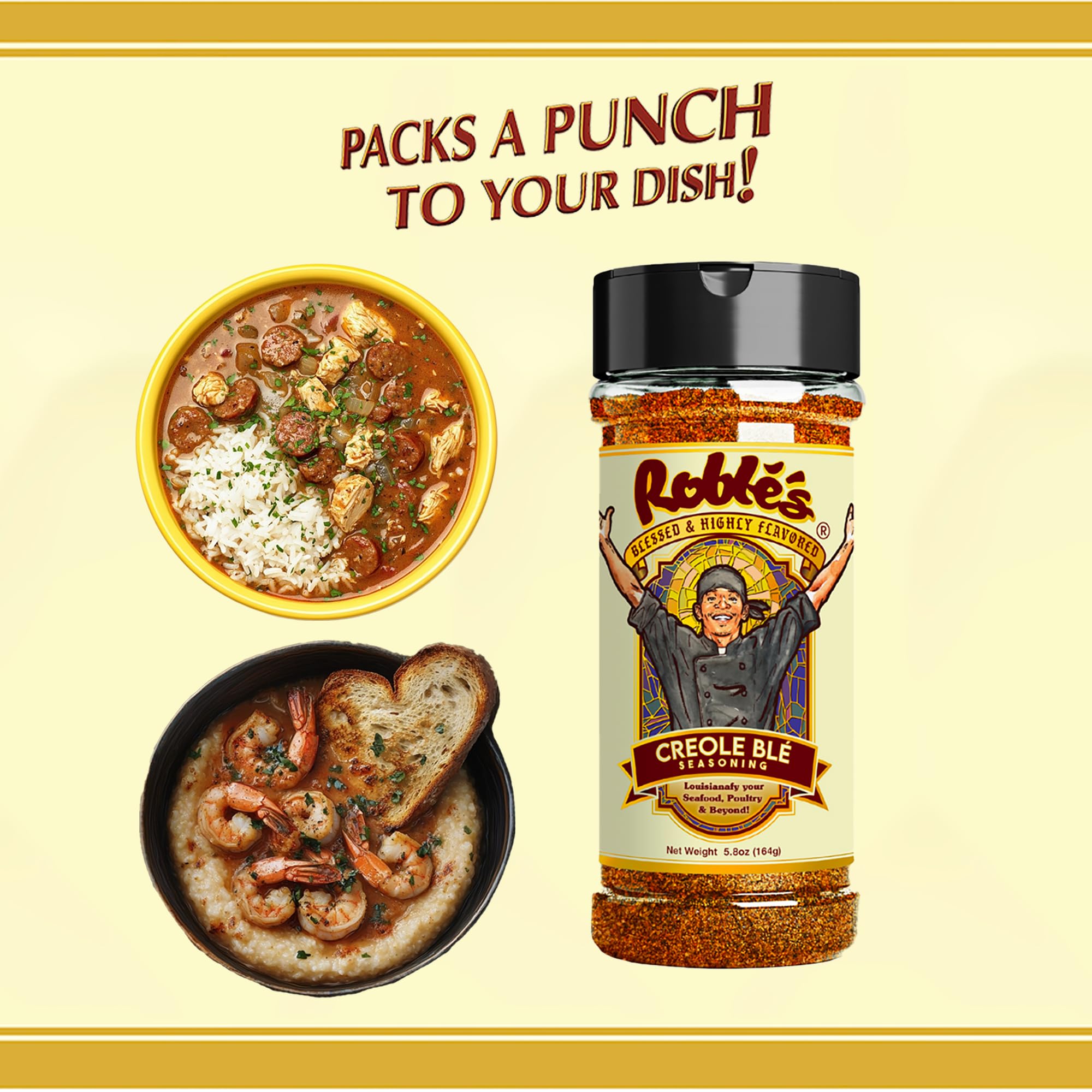 Blessed and Highly Flavored Creole Blé Seasoning by Chef Roblé, Gluten-Free, Low Sodium Mix, Spicy, Natural Spice Blend for Grilling, Vegetables