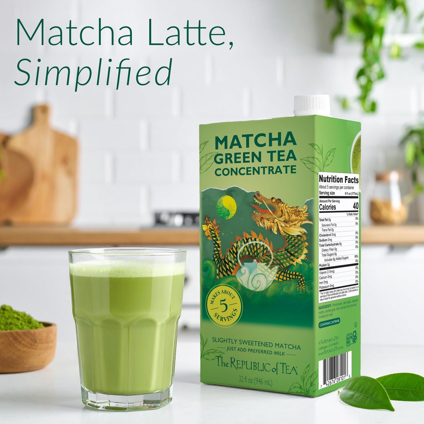 The Republic of Tea - Matcha Green Tea & Republic Chai Black Tea Concentrate Variety Pack, 2 Cartons - 32 fl oz (5 Servings Each), Latte Mix Sampler