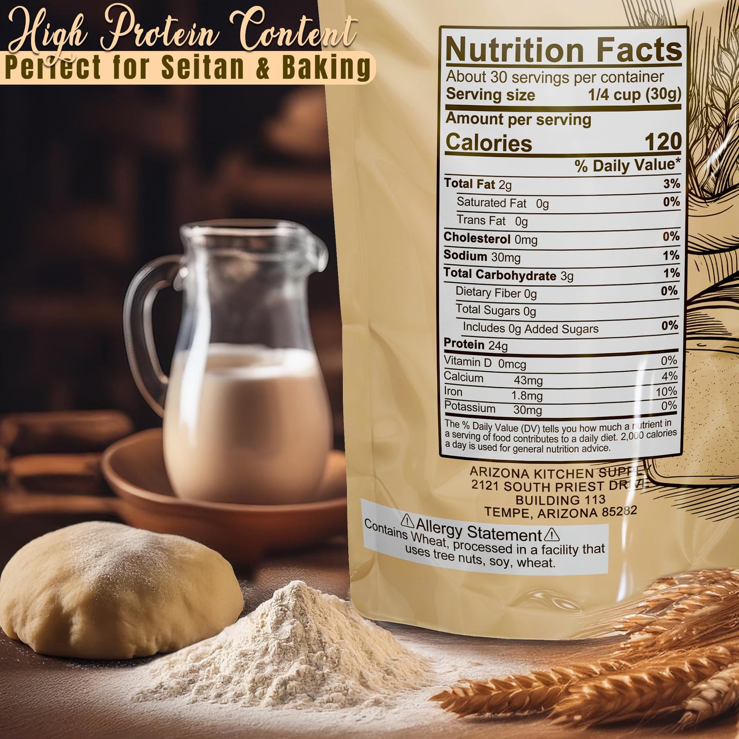 2.2 lb Vital Wheat Gluten | High-Protein, All-Natural Wheat Protein for Bread, Pizza Dough, Seitan, and More | Vegan & Keto-Friendly Baking Essential