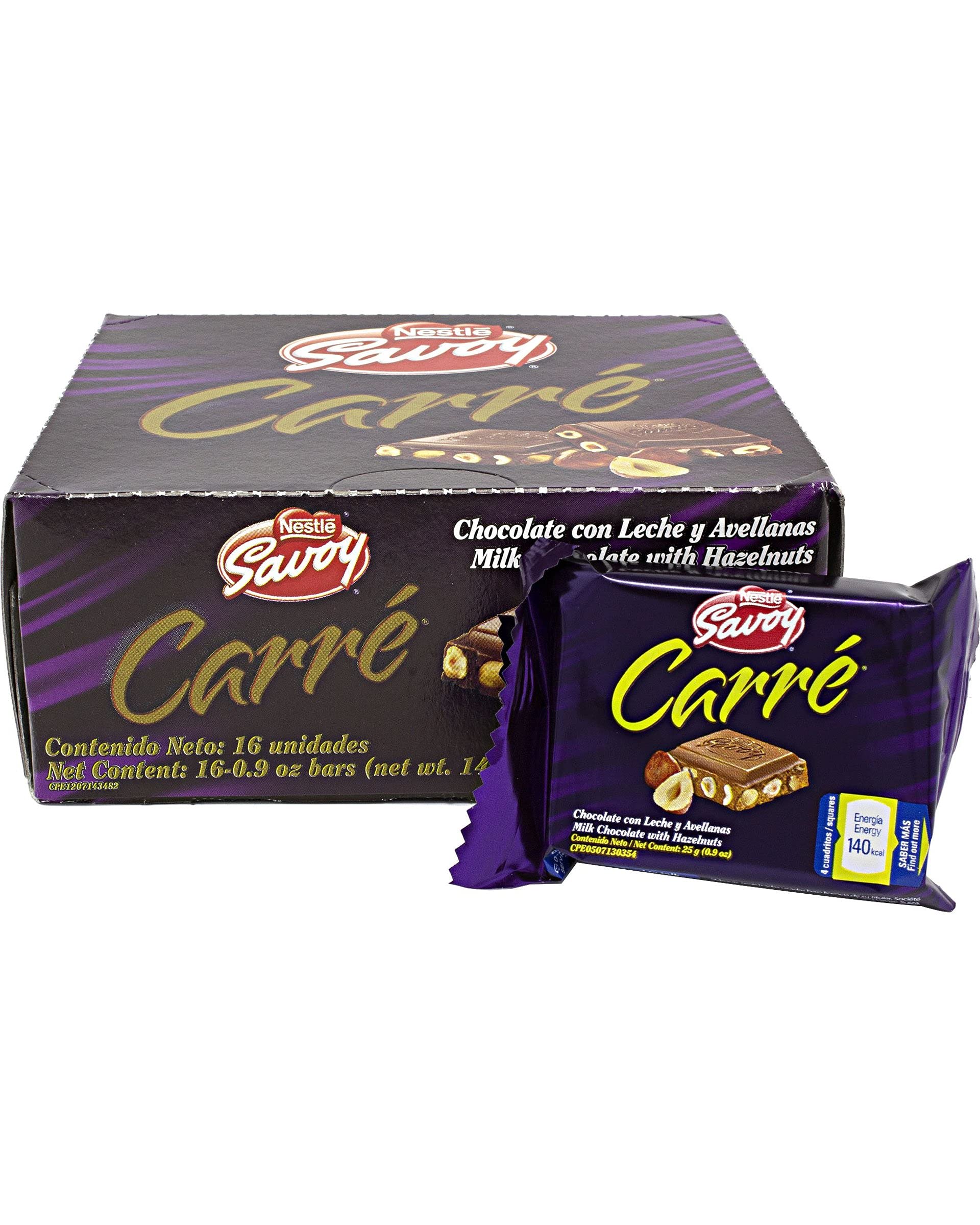 Savoy Carre Milk Chocolate with Hazelnuts - 2 Pack / 16 Count 25 g each display