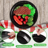 CACASO 100 PCS Black Paper Plates, 9 Inches, Contemporary Style, Round, Disposable, Heavy-Duty, Ideal for Parties, Weddings, and Holidays