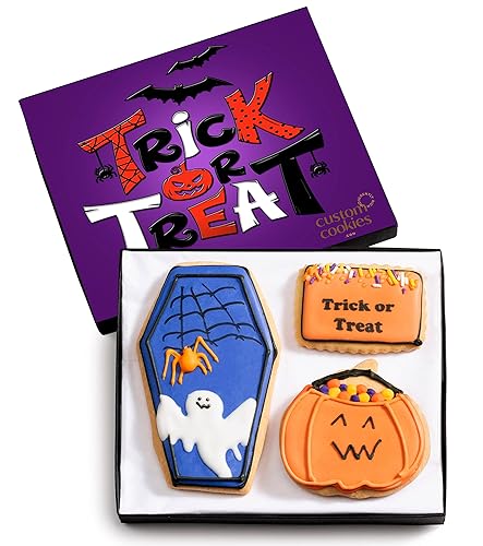 Halloween Cookie Gift Basket, Hand Decorated Vanilla Sugar Cookies Gourmet Dessert Spooky Trick Or Treat Gift Box For Boys Girls Kids Children Adults
