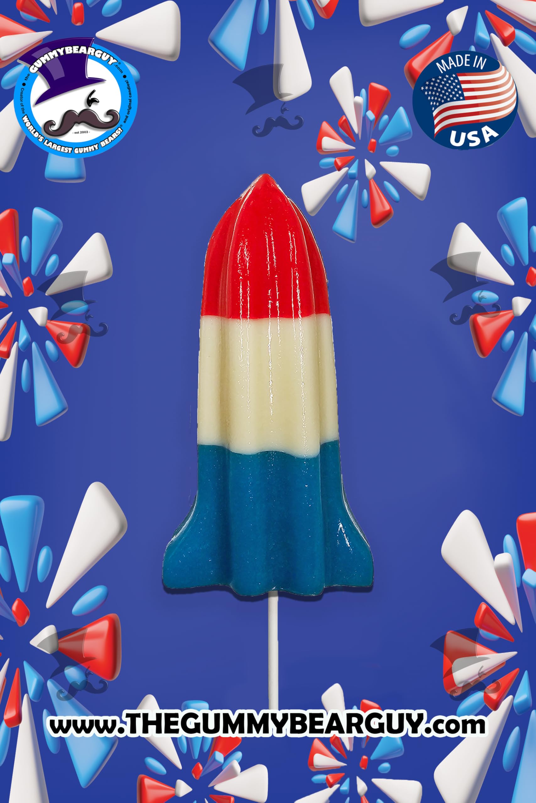 The Gummy Bear Guy® World Famous Gummy® Rocket Pop™ - Cherry, Strawberry-Banana, Blue Raspberry - 0.5 lb