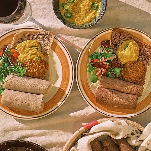 Red Fox Spices Authentic Teff Injera Flatbread - Traditional Ethiopian Fermented Bread Made with Whole Grain Teff Flour, a Naturally Grain - Authentic