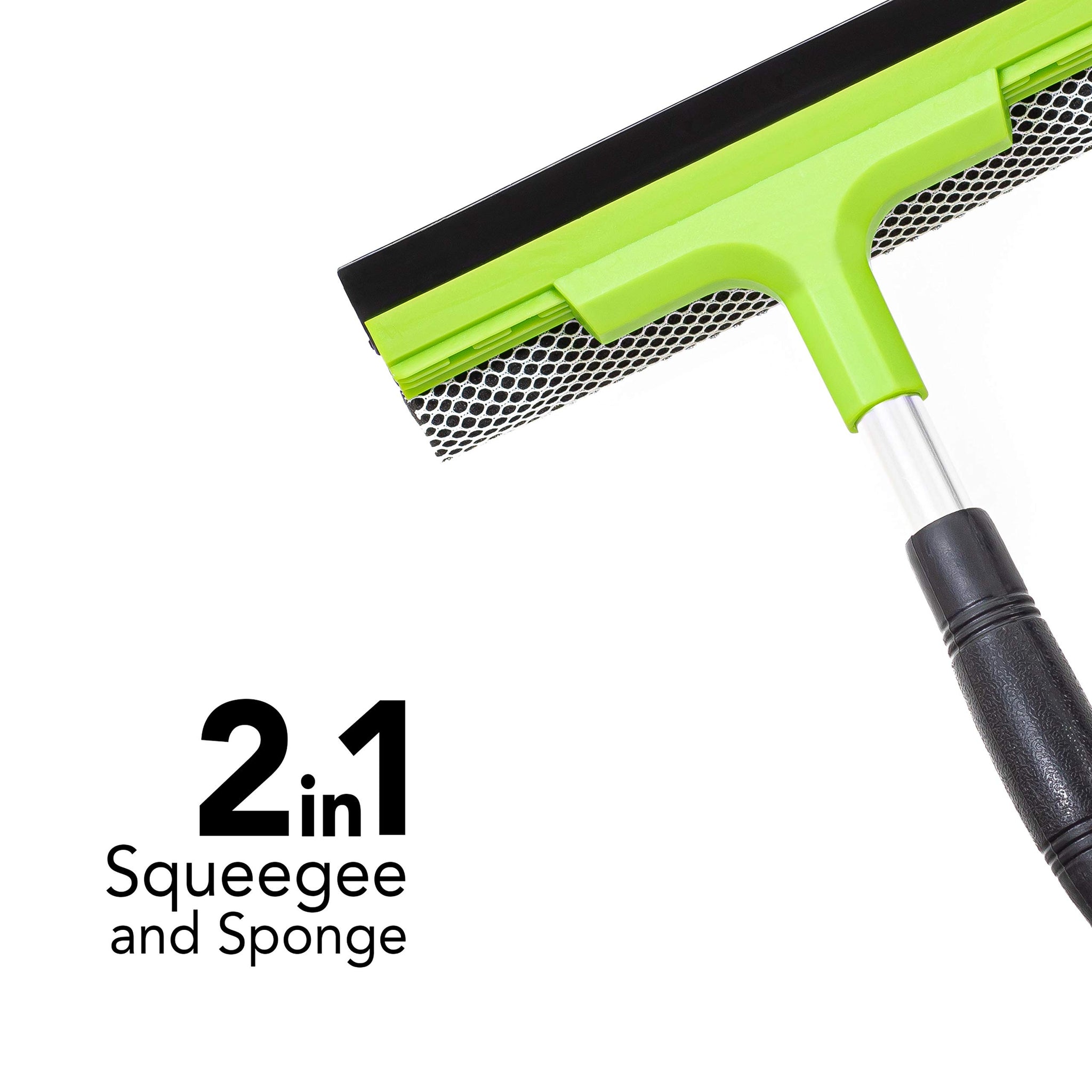 Window Squeegee Cleaning Tool | Squeegee Cleaner for Windows, Glass, Car Windshield | 2-in-1 Squeegee and Scrubber Sponge Washing Kit | Multi-Surface