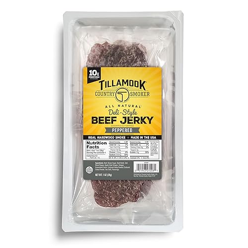 Tillamook Country Smoker Peppered Deli Style Thin Sliced Slab Beef Jerky, Low Carb, High Protein, Ready to Eat Keto Snacks, Chopped & Formed Slabs,12
