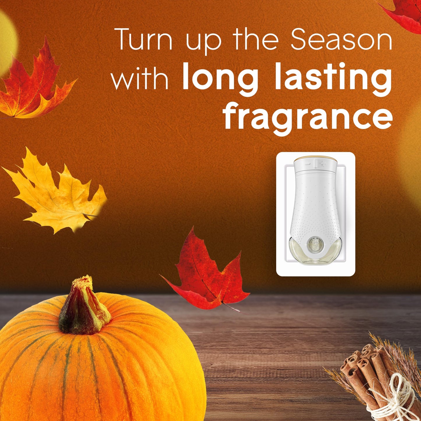 Glade PlugIns Refills Air Freshener Starter Kit, Scented and Essential Oils for Home and Bathroom, Golden Pumpkin & Spice, 1.34 Fl Oz, 1 Warmer + 2