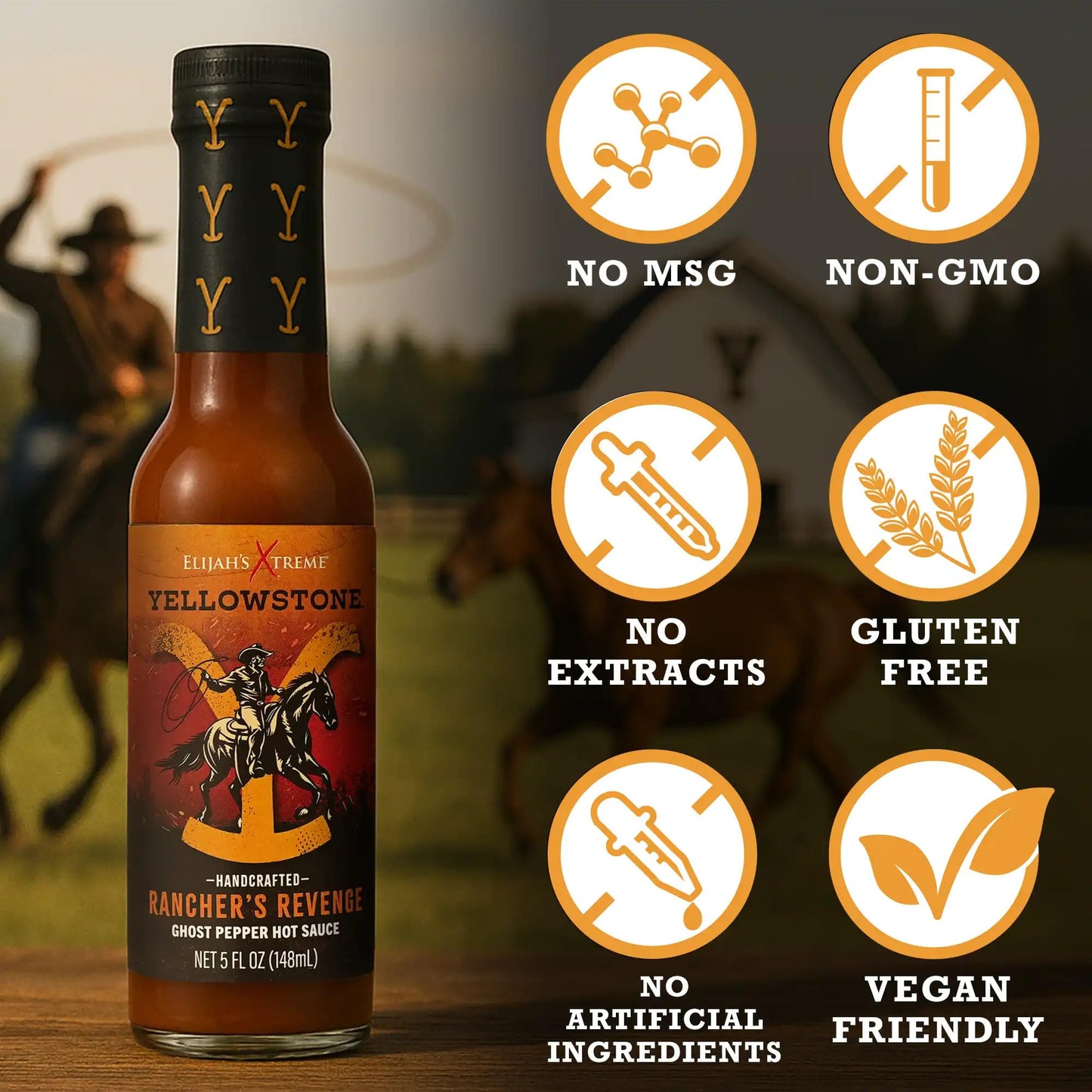 Elijah's Xtreme Exclusive Yellowstone Hot Sauce Ranchers Revenge Ghost Pepper Sauce (Ghost Pepper)