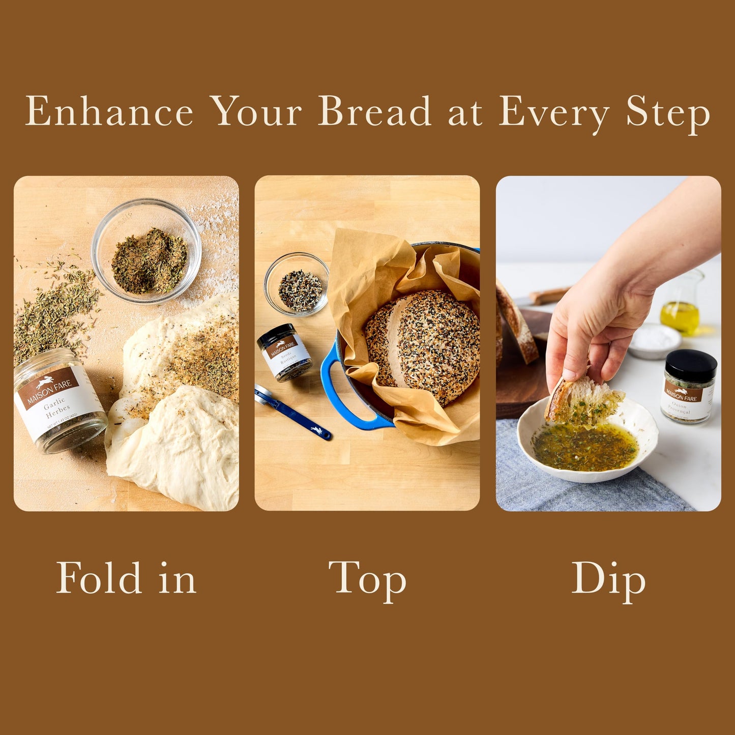 Set of 3 Artisan Bread Seasoning Mixes - Garlic Herbs with Black Garlic, Seed Blend, and Toasted Onion With Lemon | Seasoning Blends for Bread Dough