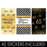 Black and Gold 65th Birthday Party Mini Candy Bar Wrappers - 42 Stickers