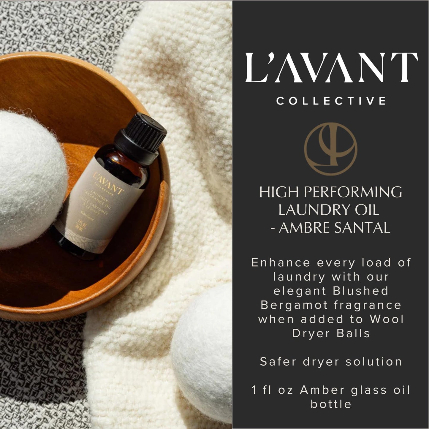 L'AVANT Collective | Essential Oils for Laundry - Dryer Balls Scents - Scented Fragrance Essential Oil Drops | Laundry Oil - Ambre Santal