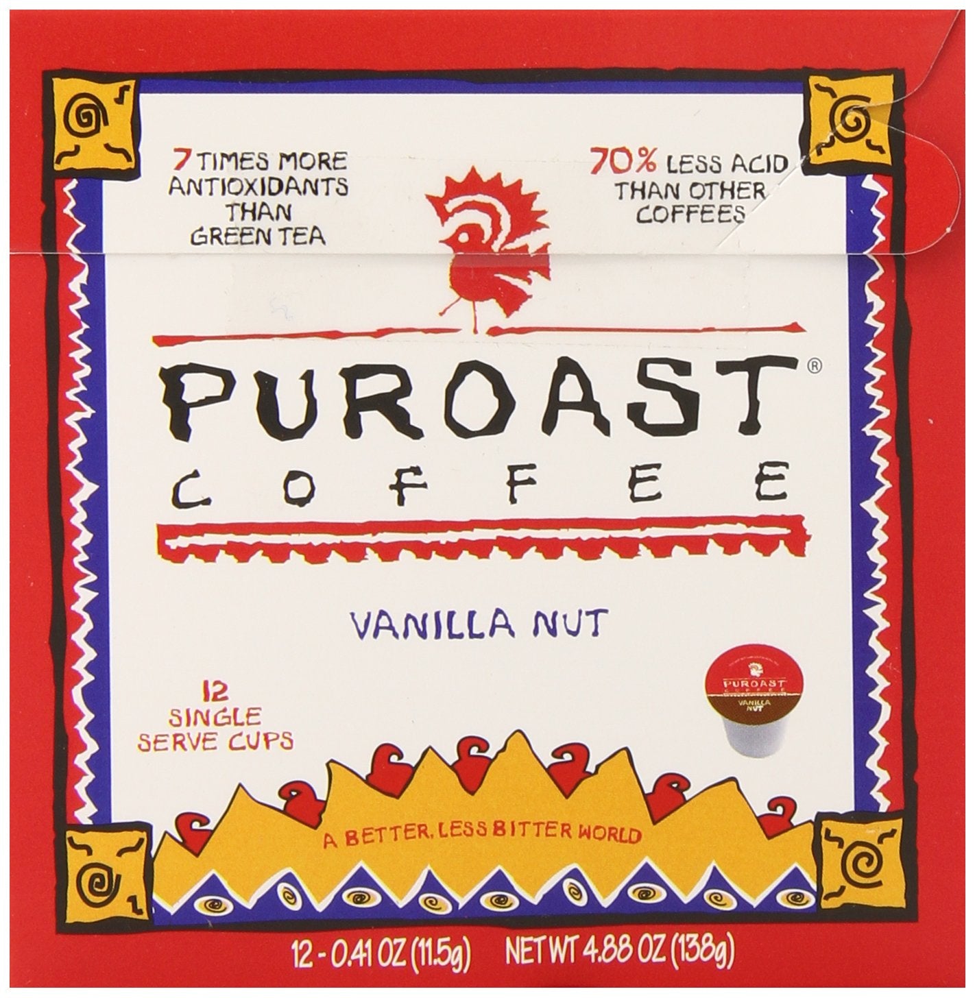 Puroast Low Acid Coffee, Single Serve Pods, Vanilla Nut, Medium Roast, High Antioxidants & High pH, No Bitter Aftertaste, Reduced Heartburn & GERD