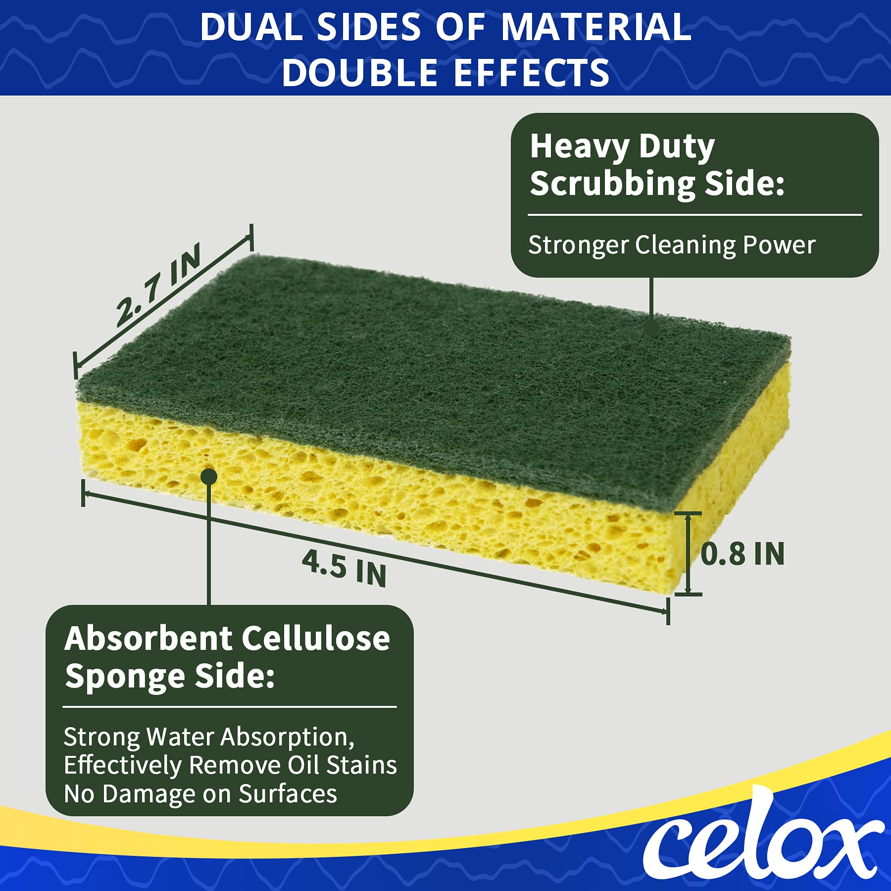 CELOX Sponges Kitchen Sponges for Dishes and Cleaning, 2-Sided Scrub Sponges Dish Sponge and Kitchen Sponge for Washing Dishes, Heavy Duty