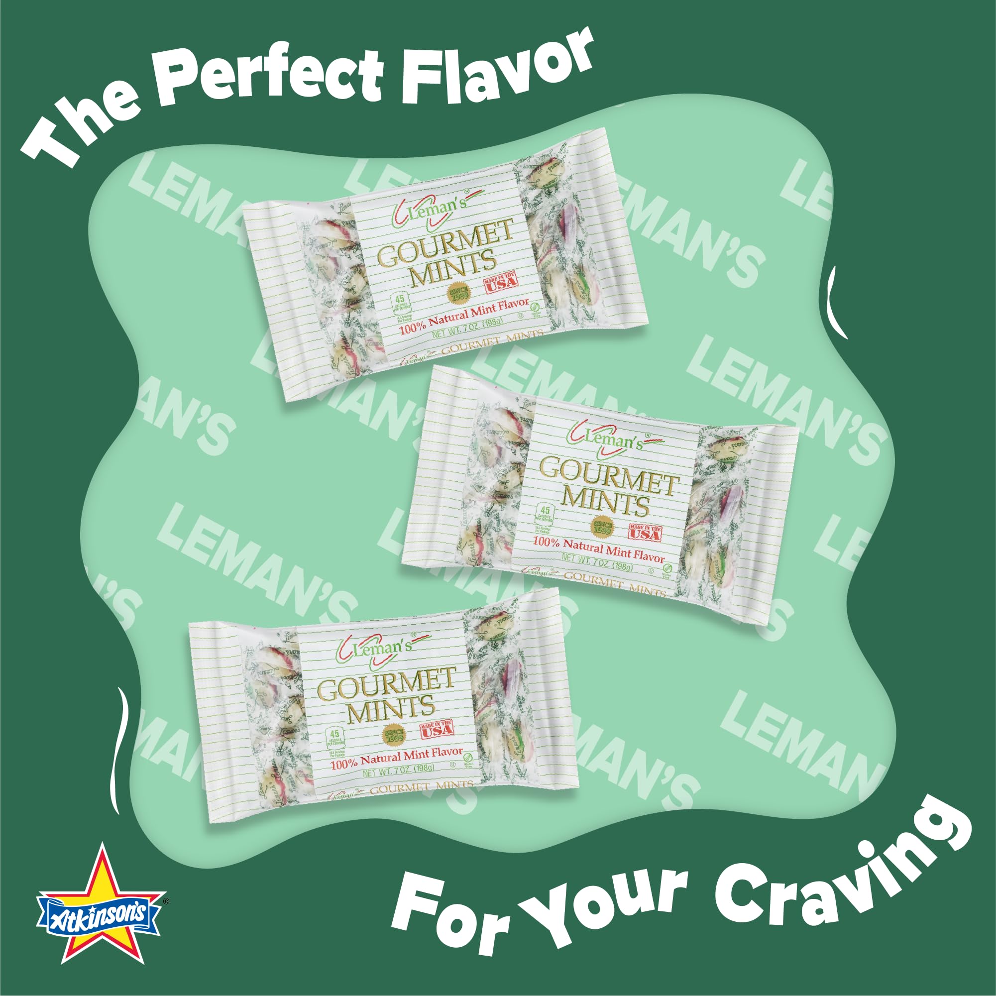 Atkinson's Leman's Mints Footballs Peppermint Candy Gluten Free 7oz Bag