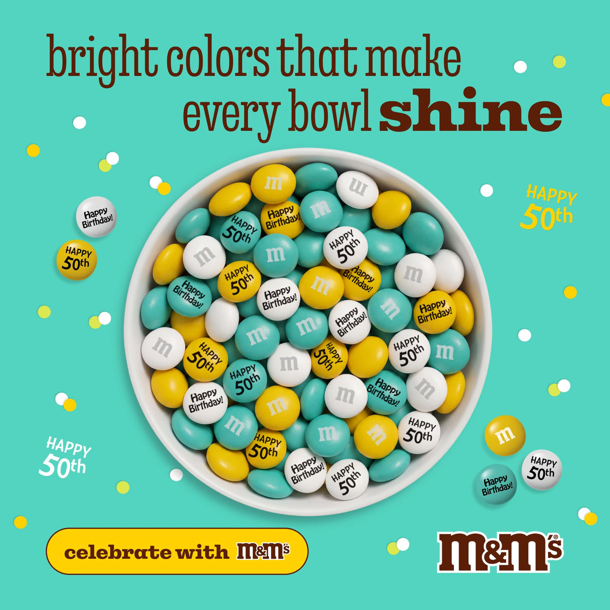M&M'S 50th Birthday Milk Chocolate Candy, 2 lb Bulk Resealable Bag