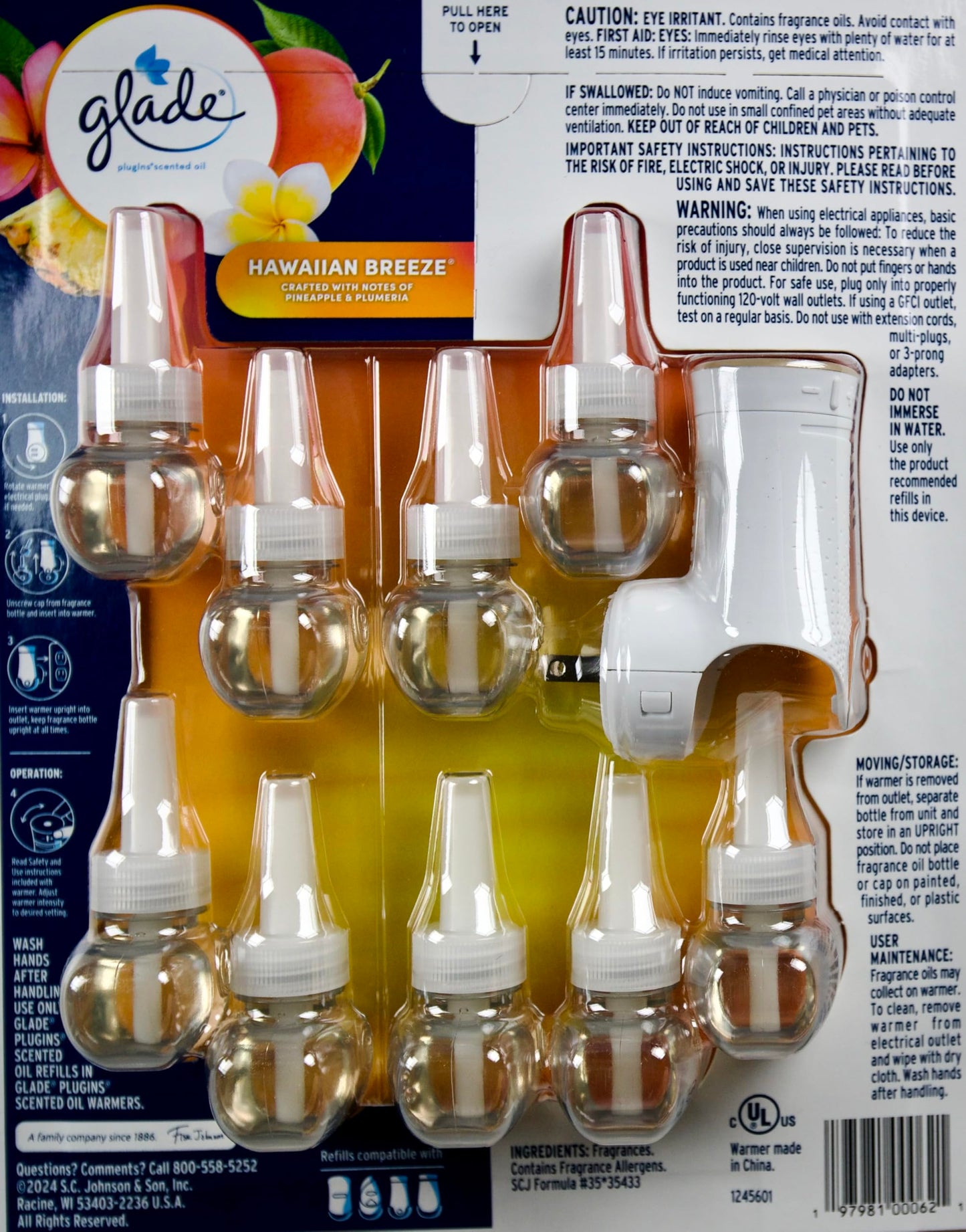 Glade PlugIns Hawaiian Breeze Scented Oil - 9 Refills + 1 Warmer