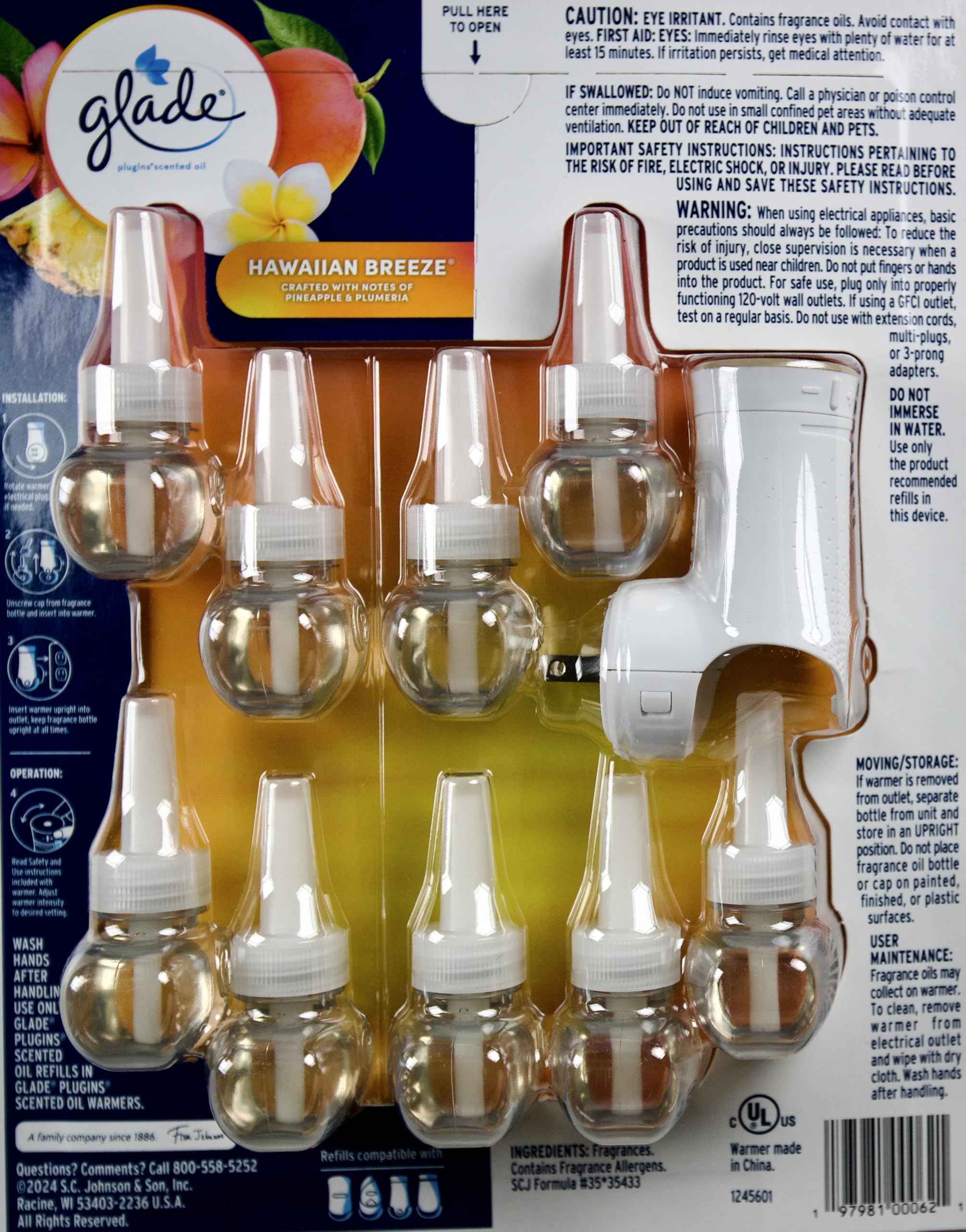 Glade PlugIns Hawaiian Breeze Scented Oil - 9 Refills + 1 Warmer