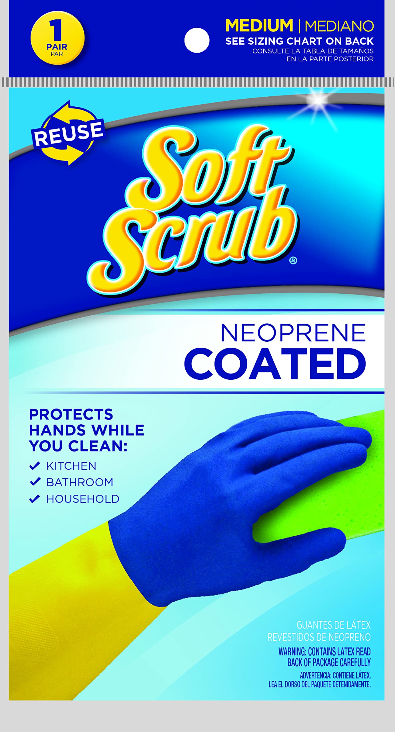 Soft Scrub Neoprene Coated, Reusable Latex Household Glove Medium