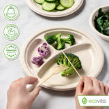 Ecovita 100% Compostable Paper Plates [9 in.] COMPARTMENTS - 150 Disposable Plates Eco Friendly Sturdy Tree Free Liquid and Heat Resistant Alternative