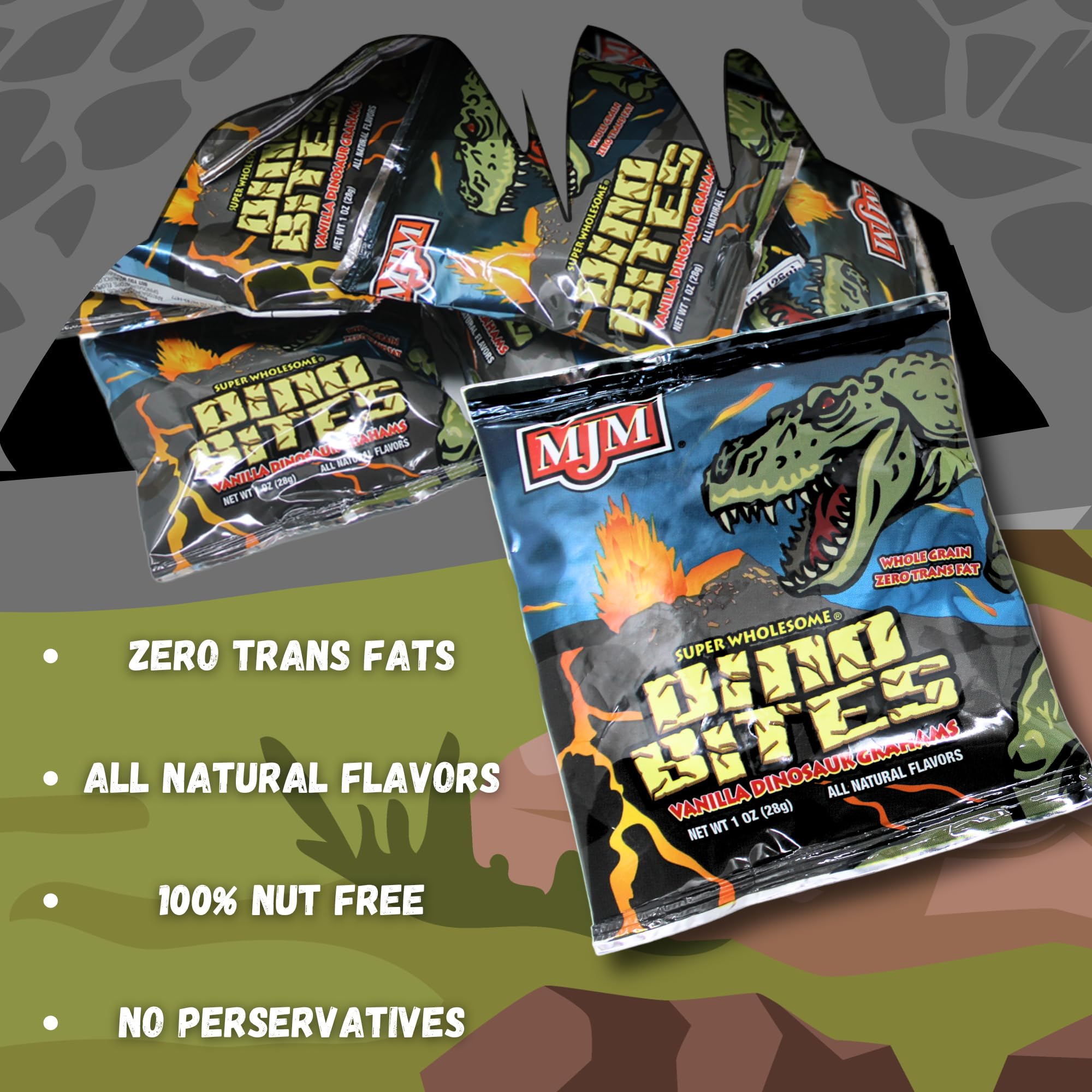 MJM Dino Bites Vanillas Grahams - Case of 25 Packs | Snack for Active Lifestyles | Wholesome Vanilla Flavor | Convenient and On-the-Go | Fuel Your