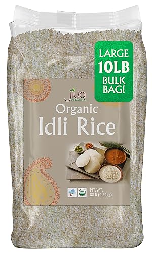 Jiva Organic Idli Rice 10 Pound Bag - Non-GMO, USDA Organic, Vegan, Perfect for Idli & Dosa - Short Grain Parboiled Rice