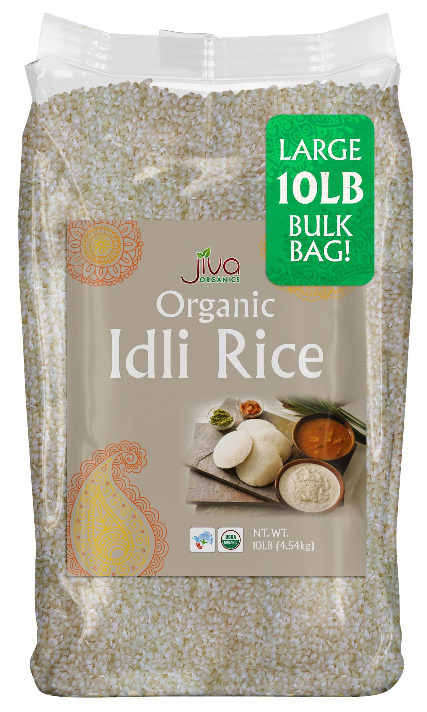 Jiva Organic Idli Rice 10 Pound Bag - Non-GMO, USDA Organic, Vegan, Perfect for Idli & Dosa - Short Grain Parboiled Rice
