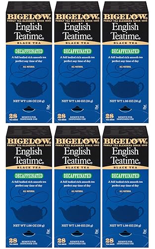 Bigelow Decaffeinated English Teatime Tea 28-Count Boxes (Pack of 6) Premium Bagged Caffeine-Free Black Tea Antioxidant-Rich All Natural Decaffeinated